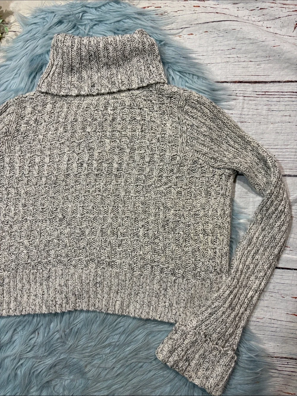 Free People Twisted Cable Cowl Neck Marled Cream Sweater
